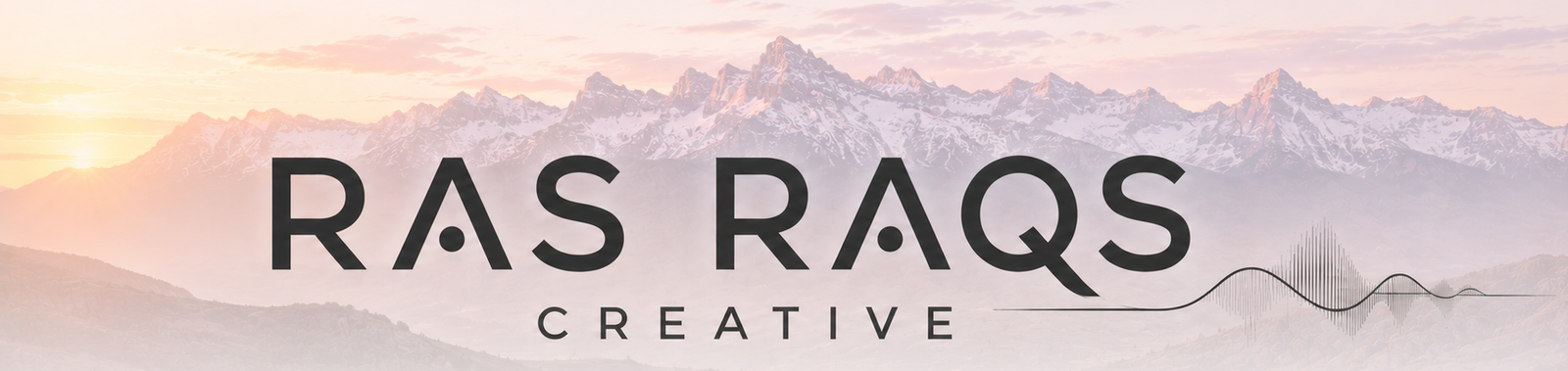 logo banner for ras raqs creative featuring san juan mountains