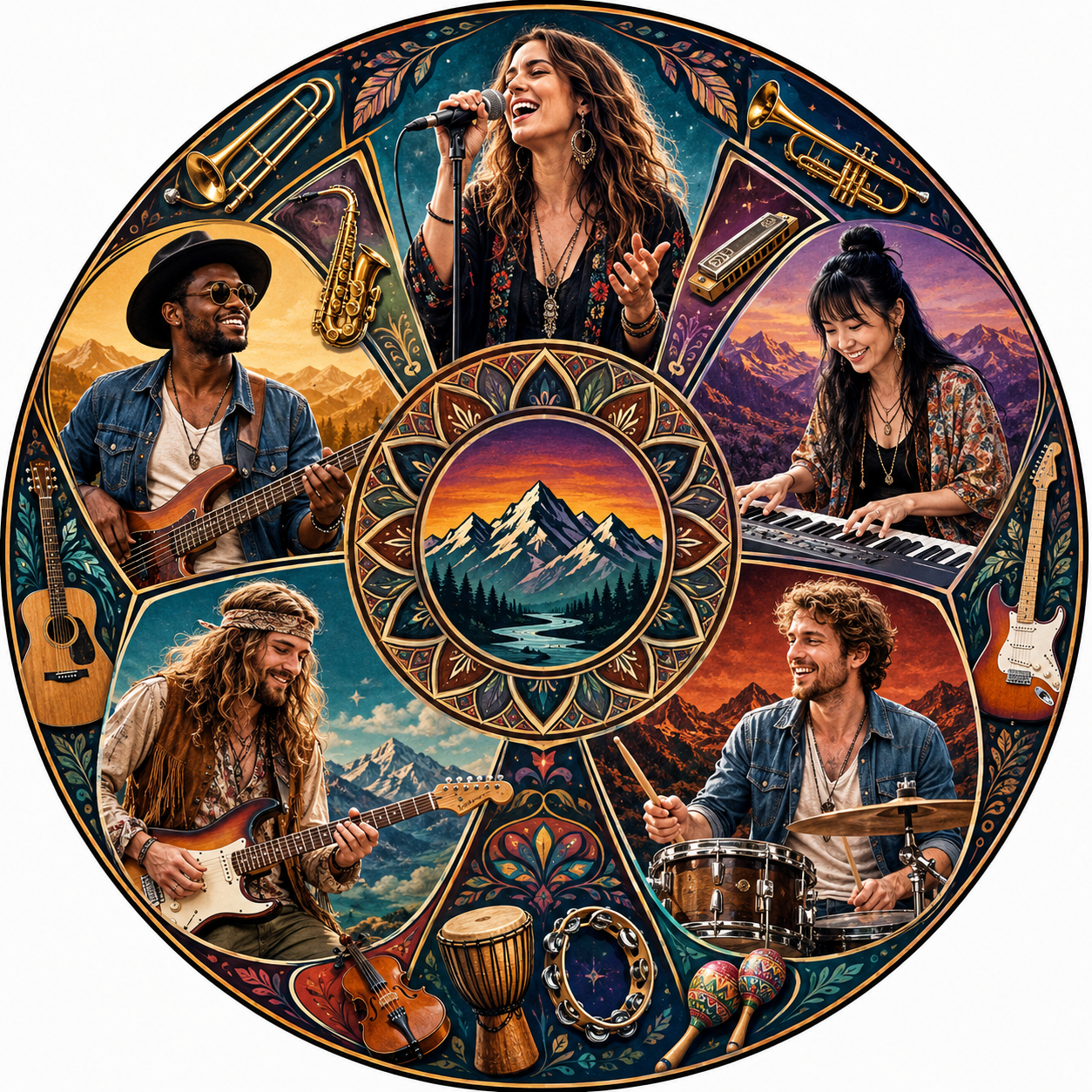 Hero image of musician collage for Ras Raqs Homepage
