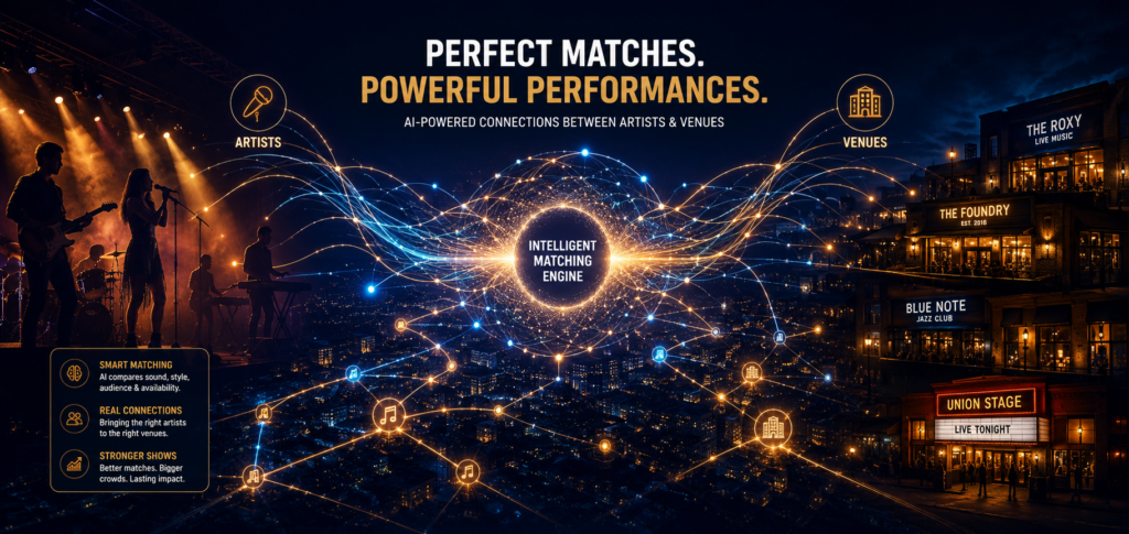 Hero image: depicting perfect matching of venues with artists